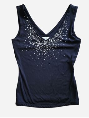 Cache Y2K Embellished V-Neck Tank Top in Black Size Small
